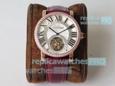 Swiss Replica Rotonde De Cartier Tourbillon Diamond Bezel Watch